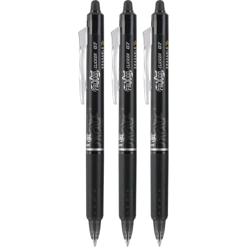 Pilot FriXion Clicker Erasable Gel Pens - Fine Point 0.7mm Black Ink, 3-Pack