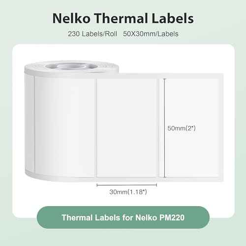 Thermal Labels for Nelko PM220 Label Maker, 2'' x 1.18'' (50x30mm) Thermal Sticker Label, Waterproof, Multi-Purpose Label Tape, 6 Roll of 230 Self-Adhesive Thermal Paper (White)