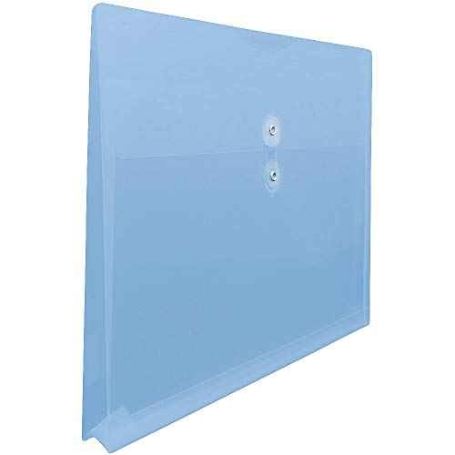 JAM PAPER Plastic Envelopes with Button & String Tie Closure - Large Booklet - 12 x 18 - Blue - 12/Pack