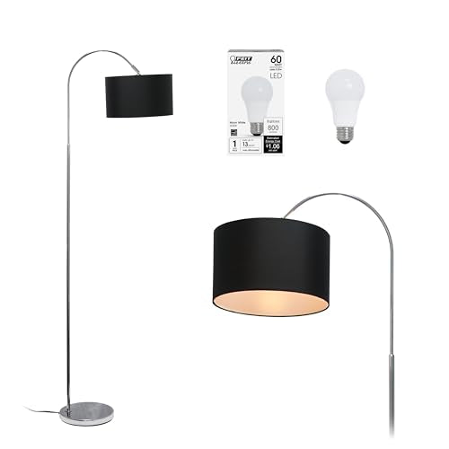 Simple Designs LF2005-BLK-LB 66" Modern Brushed Nickel Arched Floor Lamp with Black Shade for Living Room, Hallway, Entryway, Bedroom, Office, with Feit LED Bulb Included