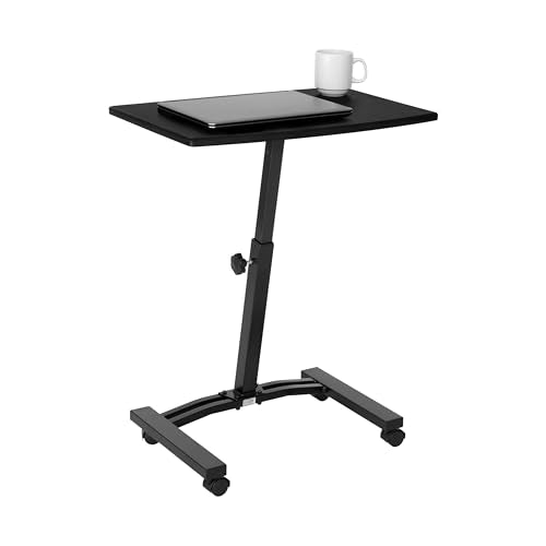 Seville Classics Airlift Mobile Height Adjustable Laptop Stand Computer Workstation for Sitting Classroom Home Office Medical Table w/Wheels, Flat Desk 24", Black