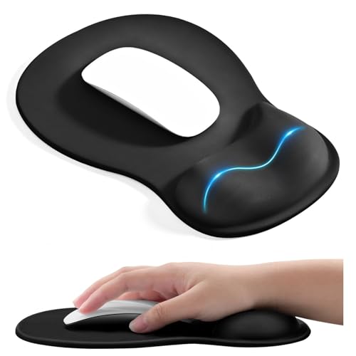 EooCoo Black Gel Wrist Support Mouse Pad with Ergonomic Rest