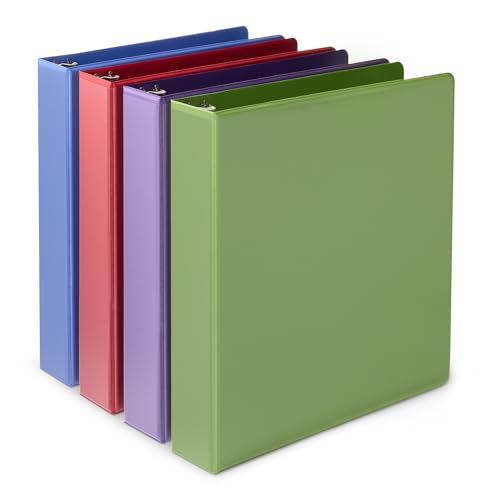 Amazon Basics 3-Ring Binder 1.5 Inch, Holds 275 Sheets, Assorted Colors, 4-Pack