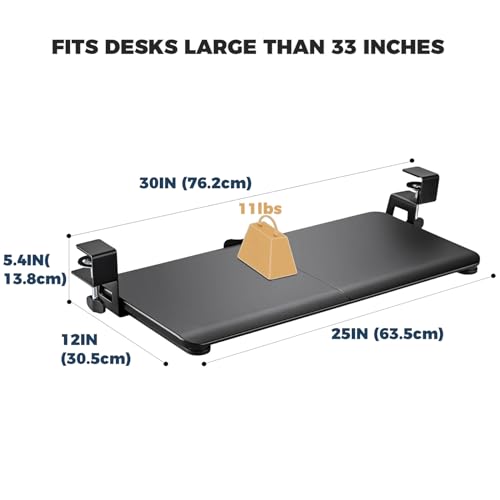 Keyboard Tray Under Desk, Slide Out Computer Keyboard & Mouse Tray with C Clamp-on Mount Easy to Install,30" W£¨Including Clamps£© X 12" D Large Size,Black