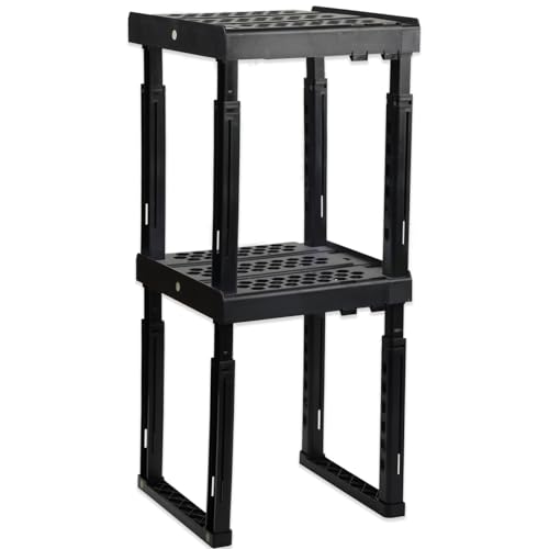 Svartur Adjustable Locker Shelf Organizer Pack of 2 - Black, Expandable & Stackable