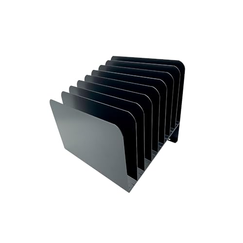 Huron Desktop File Binder Organizer Storage, Inclined Slant 8 Slot, Black Commercial Grade Steel