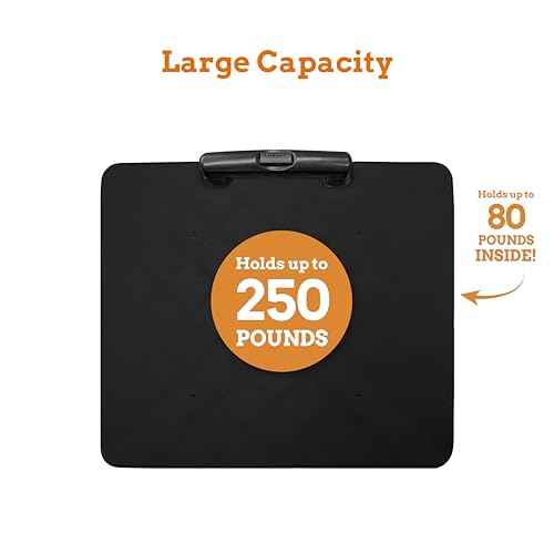 Inspired Living Collapsible Ultra-Slim Pack-N-Roll,2 Wheel Utility Cart w/Lid used as Seat up to 250 Lbs, Telescopic Handle - Super Strong, for Home, Garden, Shopping, Office, School use, Large, Black