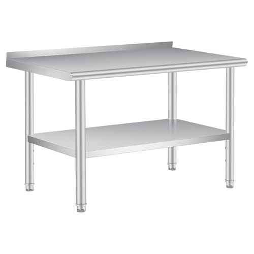 Stainless Steel Table for Prep & Work with Backsplash 60 x 24 Inches Commercial Heavy Duty Kitchen Worktable with Adjustable Under Shelf for Restaurant Business Home Outdoor