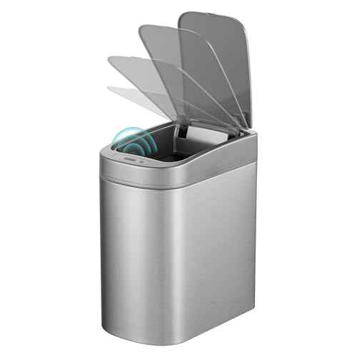 Ninestars Automatic Motion Sensor Bathroom Trash Can, 1.8 Gallon Smart Opening Garbage Bin for Bathroom, Bedroom, Kitchen, Office