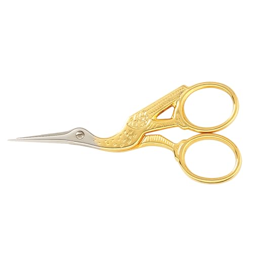 Gingher 3.5-Inch Stork Embroidery Scissors - Gold for Thread & Fabric, Model 3.5"