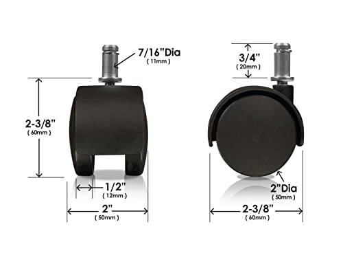 Slipstick CB682 2-Inch Replacement Office Chair Wheels – Set of 5, Universal 7/16" Stem