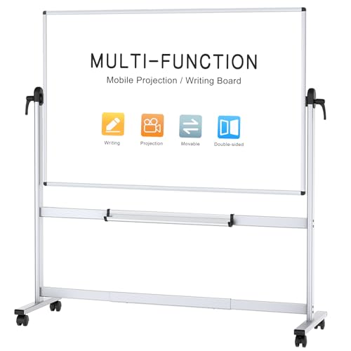 VIZ-PRO Double-Sided Mobile Projection Writing Whiteboard, 72 x 48 Inches, Large Magnetic Rolling Dry Erase Board & Projector Screen with Aluminium Stand