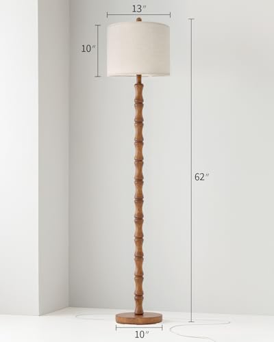 BOBOMOMO 62-Inch Rustic Floor Lamp in Light Walnut - Farmhouse & Retro Style, Resin Standing Lamp with Rotary Switch for Living Room, Bedroom, and Home Décor