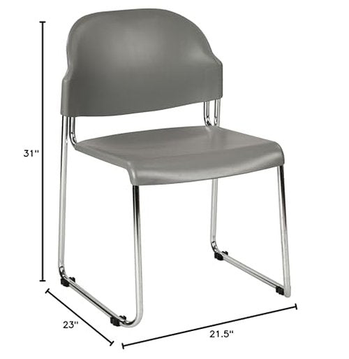 Office Star STC Series Stacking and Ganging Plastic Chair with Chrome Finish Frame, 2-Pack, Grey
