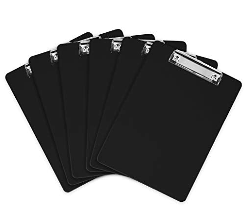 6-Pack Black Plastic Clipboards, Low Profile 12.5x9 in Holds 100 Sheets