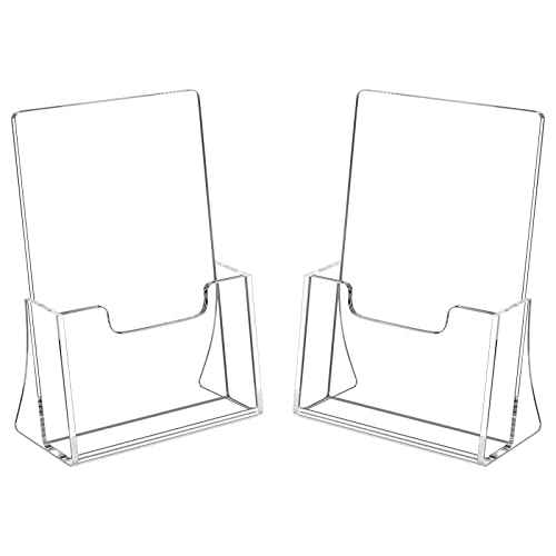 HIIMIEI Brochure Holder 8.5 x 5.5 inches, Acrylic Flyer Holder with 2 Pack, Plastic Stands for Displaying Magazines, Pamphlets, Literature, Brochures, Booklets, Menu
