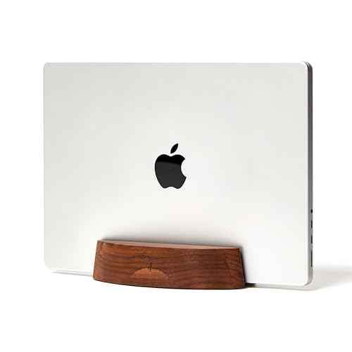 Nordik Adjustable Vertical Laptop Stand - Walnut - Premium Laptop Holder for Home Office, Software Engineers - Space Saving Desk Laptop Dock - Stable Non-Slip Wood Stand - MacBook Pro
