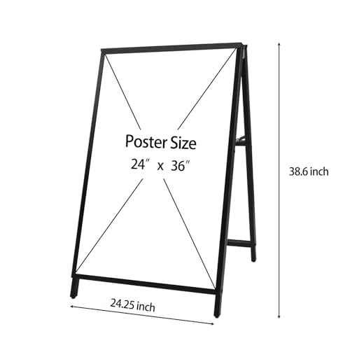24 x 36 Heavy Duty Slide-in Folding A-Frame Sidewalk Sign Black Coated Steel Metal Double-Sided Pavement Sign (Frame only)