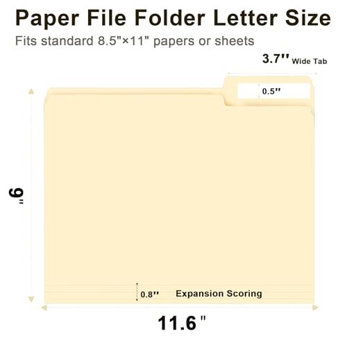 File Folder, RAZCC 250 Pack 1/3 Cut Tab File Folders Letter Size, Manila Folders, Folders with Tab, Great for Organizing and Easy File Storage