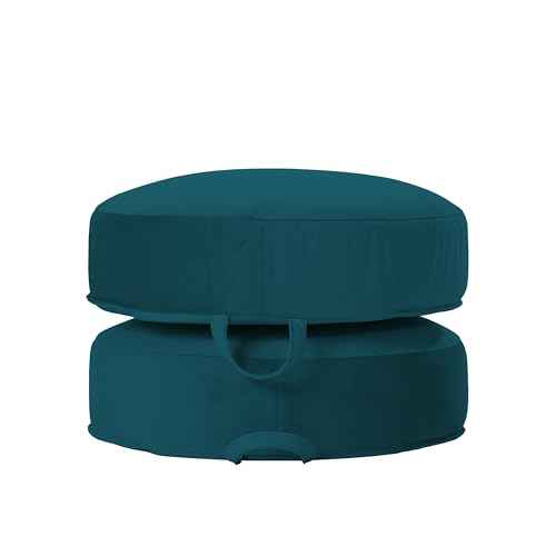 Factory Direct Partners FDP Overstuffed 16 inch Round Velvety and Vinyl Floor Cushions with Handles; Flexible Seating for Home, Lounge, Yoga Studio, Deluxe Foam (2-Piece) - Peacock