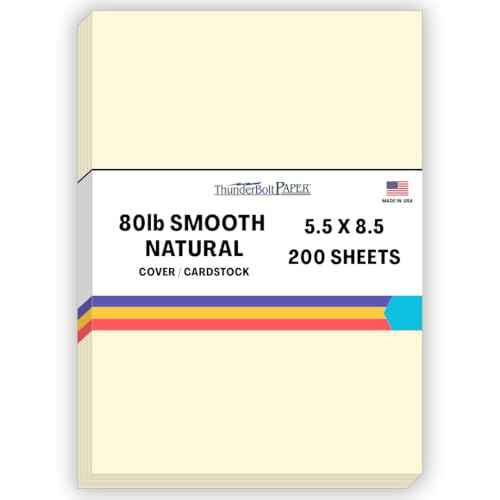 200 Natural Smooth Card Stock Sheets Paper - 5.5 X 8.5 Inches Half Letter | Statement Size - 80# (80 lb/pound) Cover Weight - Quality Paper - Smooth Finish