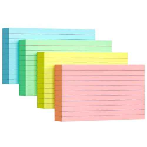 Colored Index Cards 3x5, 200 Pack, Ruled Index Cards, Flash Cards for Studying, Heavy Note Cards for Office, Home and School£¬Four Colors, Each Color Individually Wrapped, 50 Pack Per Package