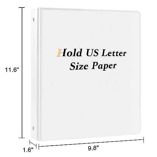 1-inch Round Ring Binder, Standard 3 Ring Binder Fit Letter Size Paper, Presentation View Binders, White,12-Pack