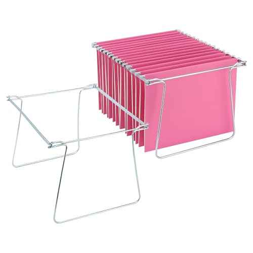 2 Packs Hanging File Folder Frame,Heavy Duty Steel Hanging File Organizer,File Cabinet Rails,Adjustable 11 to 17.4 Inches,Mountable