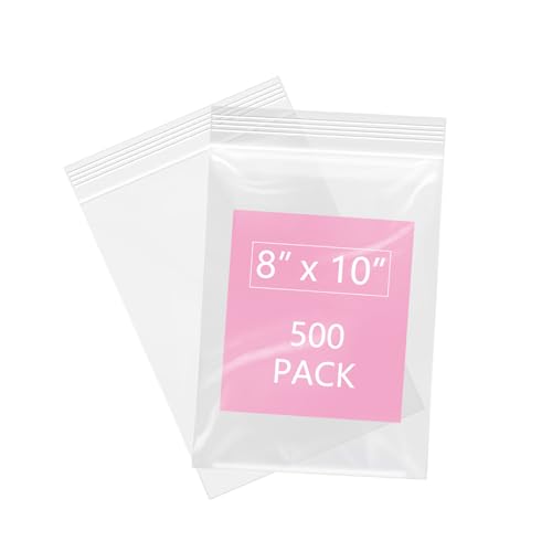 iMailer 8x10 Inch Reclosable Plastic Zip Poly Bags - 500 Pack, Durable & Waterproof