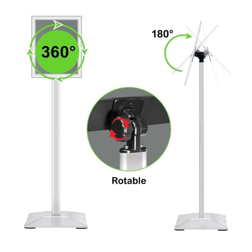 Heavy Duty Adjustable Pedestal Poster Sign Stand, 8.5x11 Aluminum Open Floor Standing Sign Holder for Vertical and Horizontal View Display (8.5x11,Silver)
