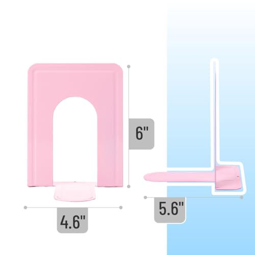 Mr. Pen Book Ends Light Pink 4 Pack - Heavy Duty Metal Organizer