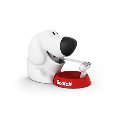 Scotch Dog Tape Dispenser - Holds Tape up to 19 mm Wide x 7.5 m - Cute Stationery Set and Gift - White