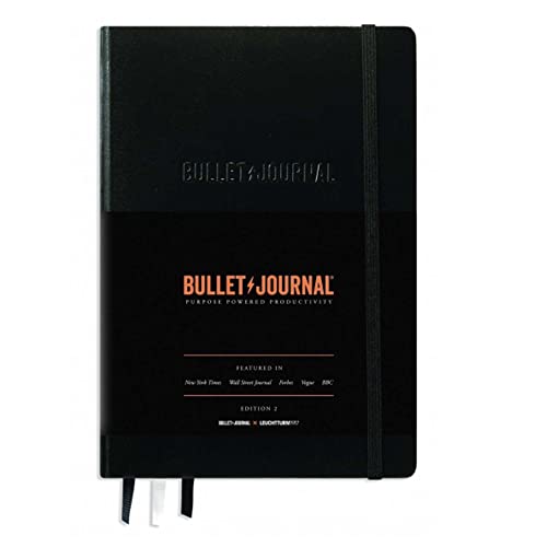 LEUCHTTURM1917 The Official Bullet Journal Edition 2 - Notebook Built for BuJo, Medium A5 204 Pages of 120gsm Paper, with Bujo Pocket Guide (Black)