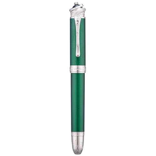 HONG DIAN N25 Piston Fountain Pen, Fine Nib Snake Stereoscopic Carving Design with Metal Case Set (Emerald Green)