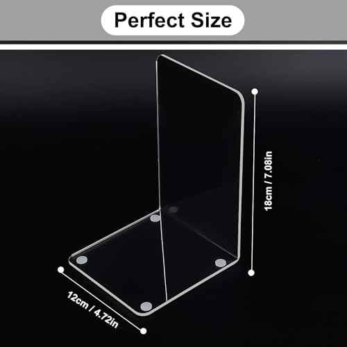 MerryNine Acrylic Book Ends 20pcs for Shelves, Clear Bookends for Shelves, Book end Organizer, Book Holder Stand Decorative, Book Stoppers for Heavy Duty Books (7.08"x4.72"_10 Pairs)