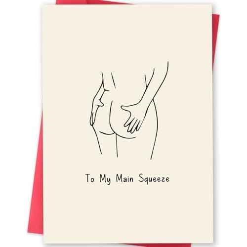 Funny Anniversary Card for Boyfriend, Girlfriend, Husband or Wife ? ¡°To My Main Squeeze¡± Romantic Naughty Love Card ? Minimalist Line Art Design for Valentine¡¯s Day, Birthday