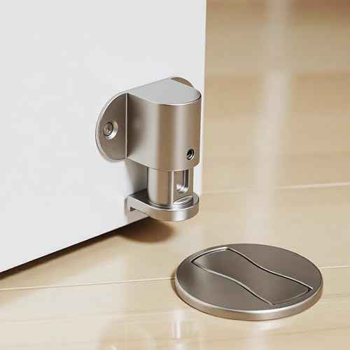 4 Pack Magnetic Door Stopper ? Upgraded with Nail-Free Glue, Adjustable Magnet Door Stop for Bottom of Door, Floor Mount Magnetic Door Holder Catch No Drilling (Silver)