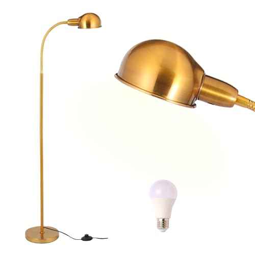 Adjustable LED Floor Lamp with Flexible Gooseneck, Rotatable Shade, E26 Socket, Sturdy 10" Base ? Modern Reading Light for Living Room, Bedroom, Office (Golden)