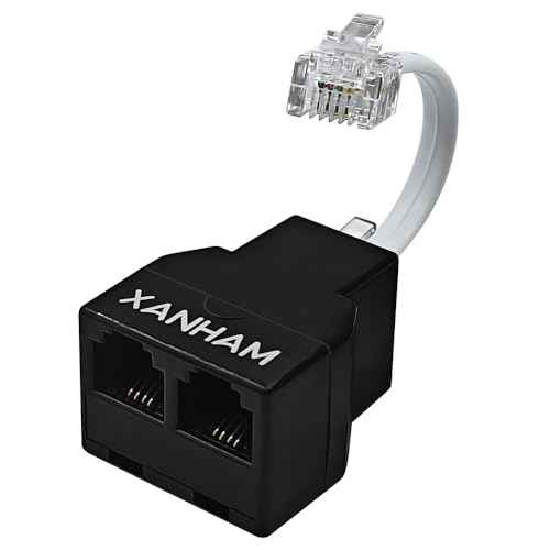 Phone Cable 2 Way Splitter RJ11 6P4C Telephone Line Cord Adapter with 3 inch Cable for Landline Phone Wire, Black, AV01203
