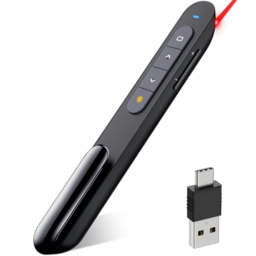 DinoFire Black USB-C Wireless Presentation Remote Clicker with Red Pointer for Mac & PC