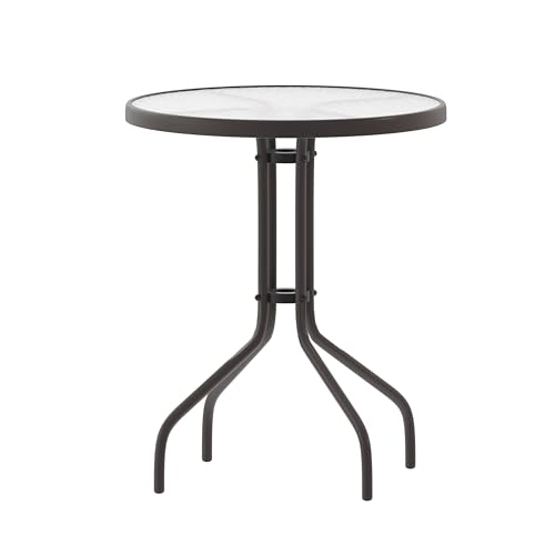 Flash Furniture Bellamy 23.75'' Round Tempered Glass Metal Table, Bronze