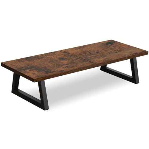 TEAMIX 24 inch Monitor Stand Riser, Rustic Brown Wood & Steel Computer Monitor Stand with Storage, Laptop, PC, Printer Stand Riser for Desktop Office Desk Organizers