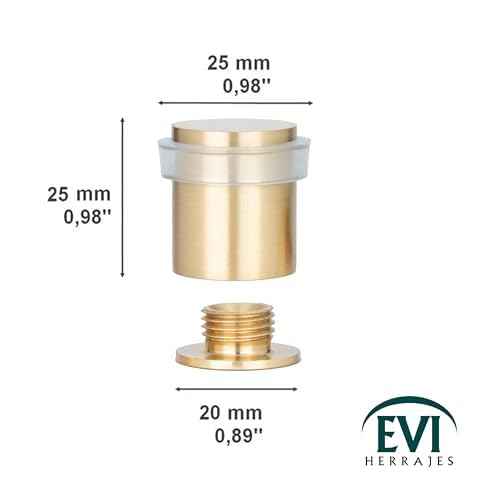 Pack of 2 EVI Door Stoppers |Brass Door Stopper - Screw Fastening - Transparent Rubber Protector - 0.79 x 0.99 Inch Door Stop