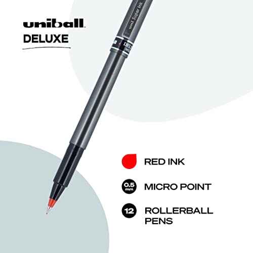 Uniball Deluxe, Red Rollerball Pens - 0.5mm Micro Point, Pack of 12