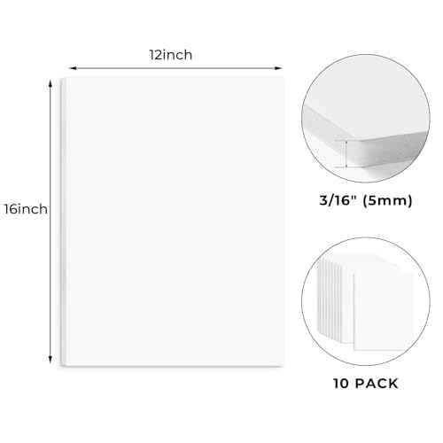 Frametory, 12x16 White Foam core Boards, 3/16'' Thick Polystyrene Poster Board for Signboards, Art Display and DIY Projects - Pack of 10