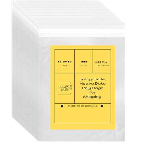 Heavy Duty Poly Bags for Shipping, 12 by 15 Mailer Bags, Suffocation Warning in 3 Languages (One Size, 200, Count)
