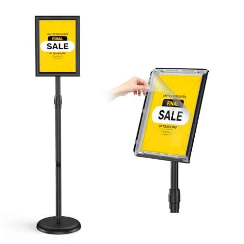 Sign Stand Holder 8.5x11 Inches, Stand Up Sign Holder 8.5 x 11 with Rotated Frame, Height Adjustable Sign Stand and Snap-Open Frame