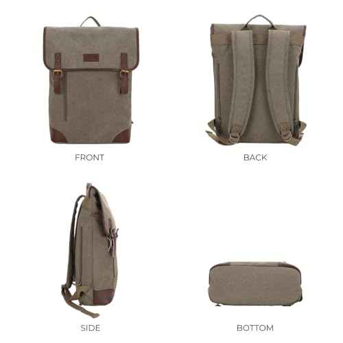 JESSIE & JAMES Vintage Canvas Travel Backpack for Women Men 16 inches Laptop Backpack OLIVE