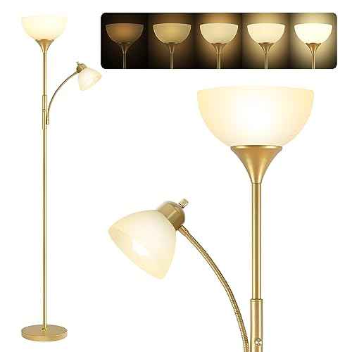 Floor Lamp, Standing lamp, Stepless Dimming Brightness, Included 9W and 5W LED Bulbs, Lamp for Living Room, Bedroom, Office, Reading