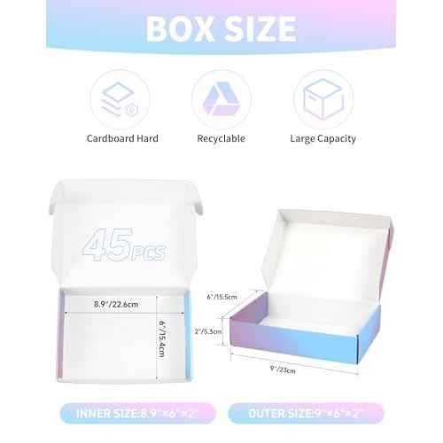 Pack of 45-9x6x2 Inch Shipping Boxes for Small Business, Purple Cardboard Corrugated Mailer Boxes for Shipping Packaging Craft Gift Giving Products
